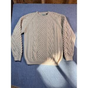 Vintage Carraig Donn Irish Wool Fisherman Sweater Cream Medium